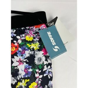 SOFFE Junior Floral Low Rise Athletic Leggings Pants Black Multi Color Size S